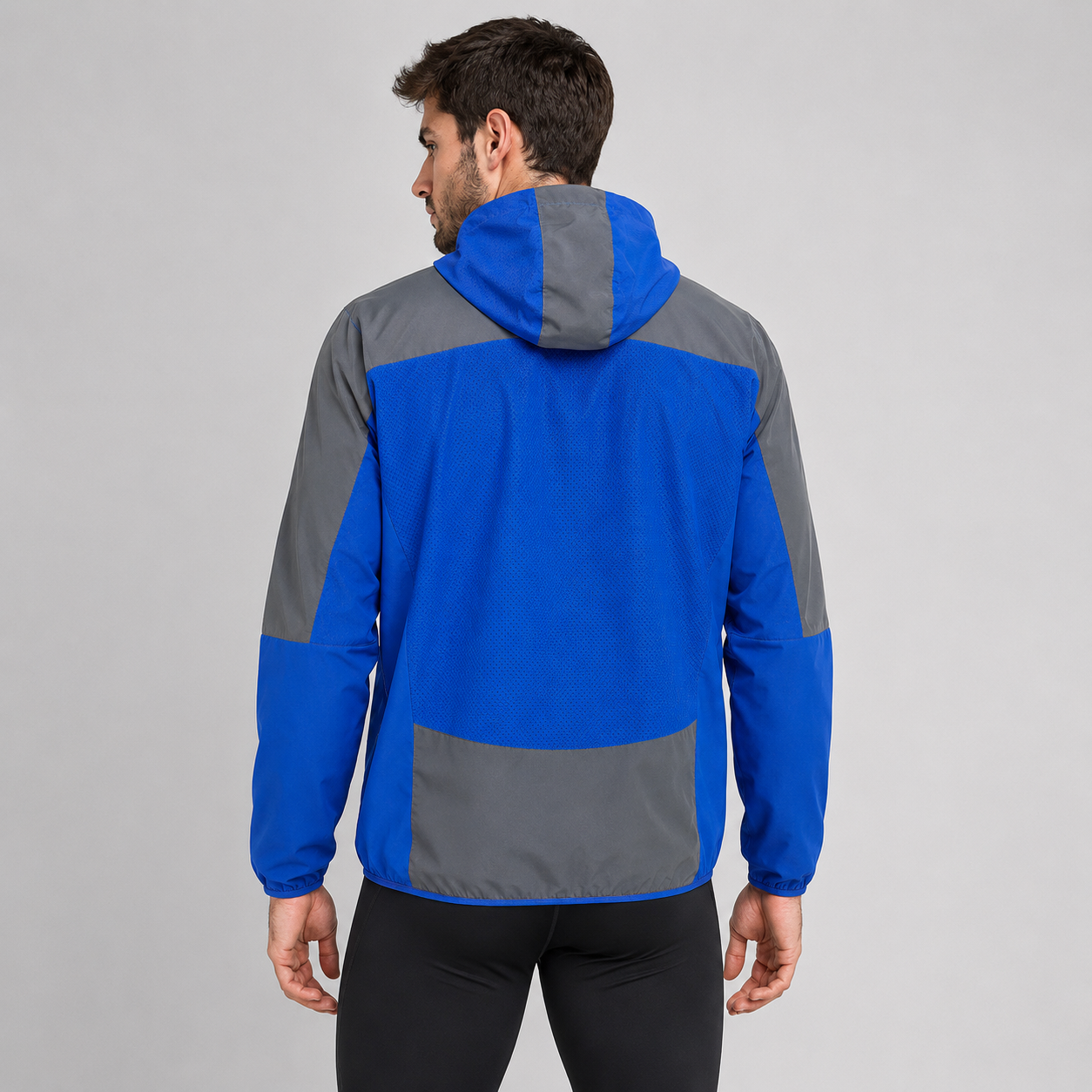 Men's Windproof Reflective Hooded Running Jacket - Blue Grey