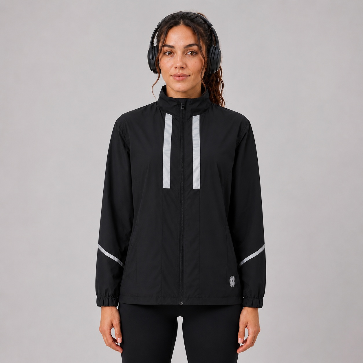 Women's Windproof Reflective Running Jacket - Black