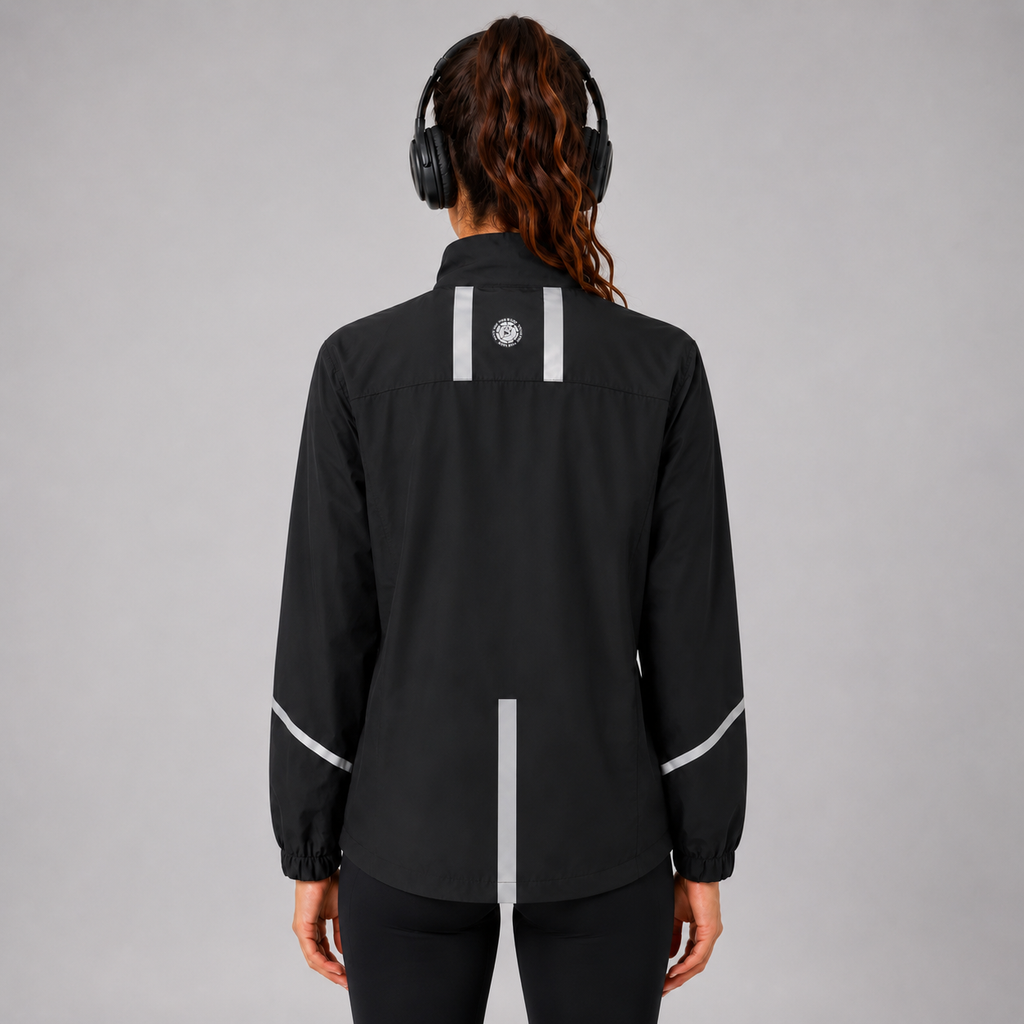 Women's Windproof Reflective Running Jacket - Black