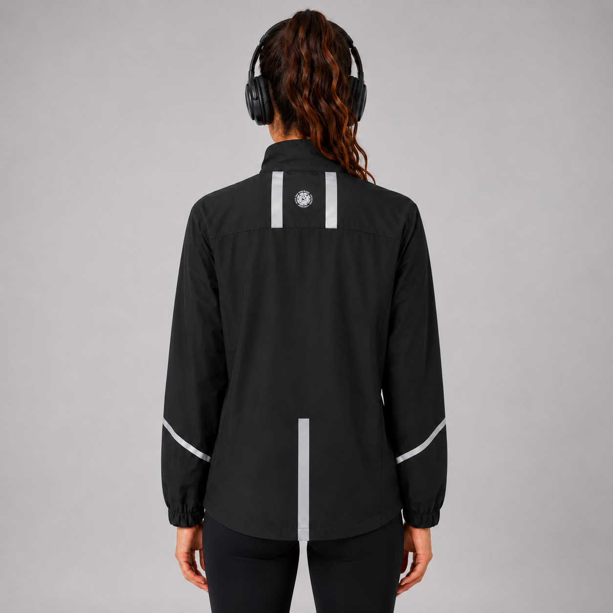 Women's Windproof Reflective Running Jacket - Black
