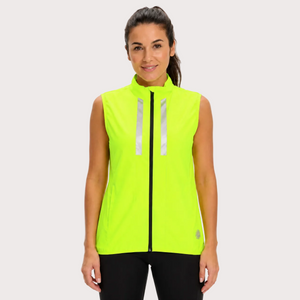 Women's Windproof Reflective Running Gilet - Lime Green