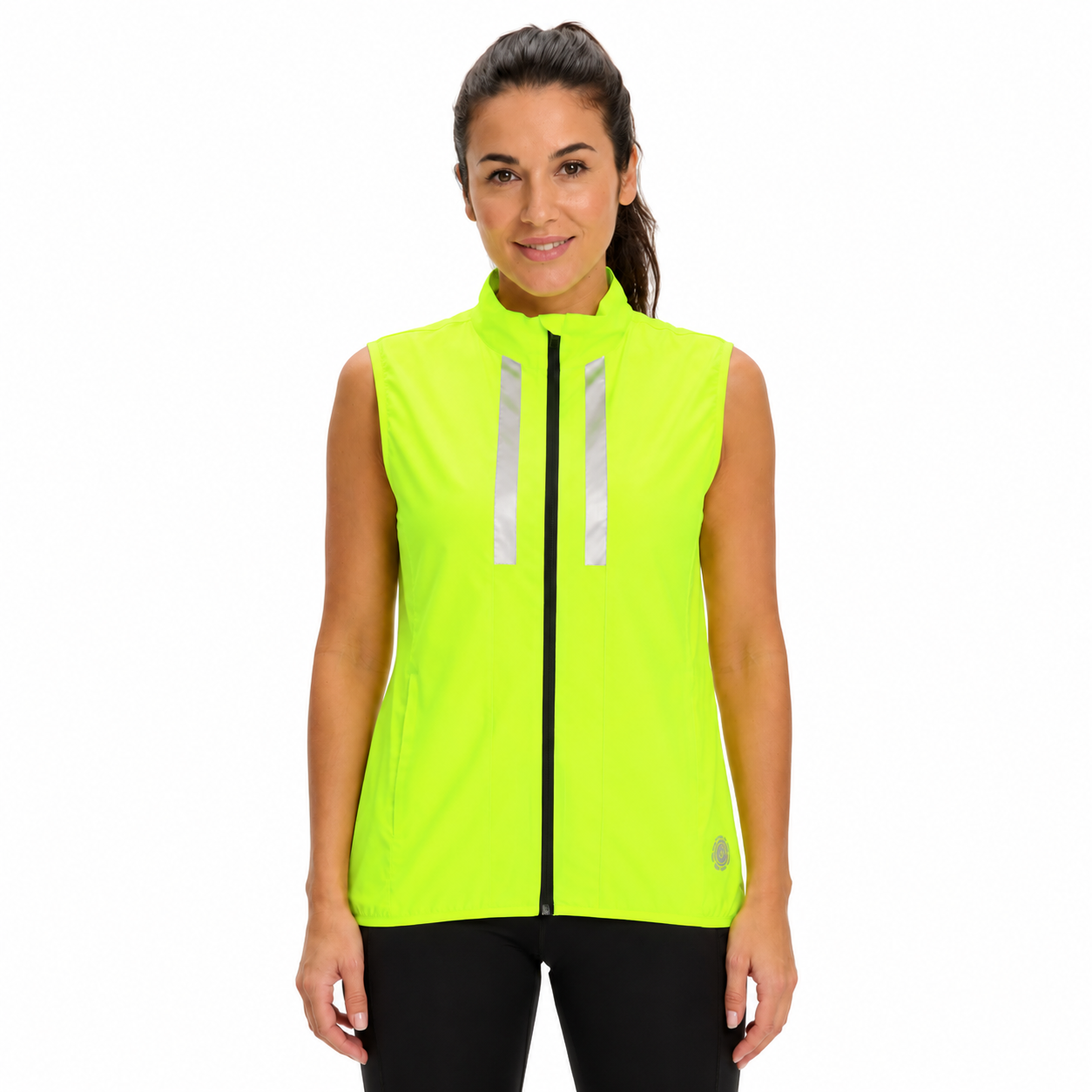 Women's Pace Running Gilet - Lightweight Windproof Reflective Trim & Two Pockets - Lime Green