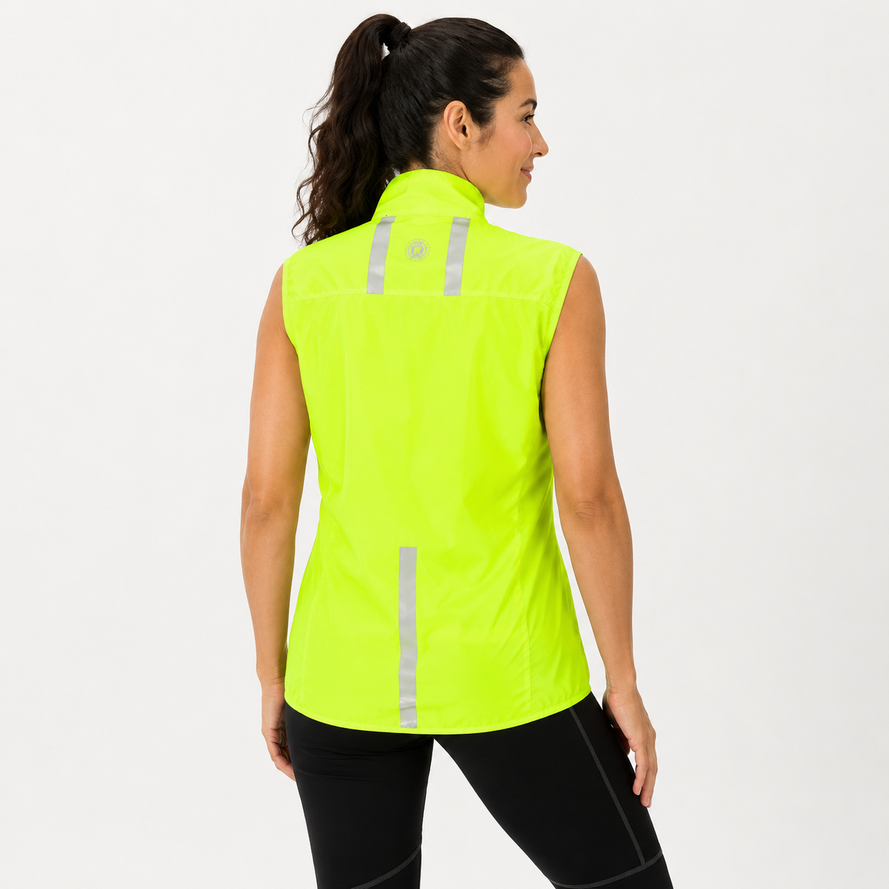 Women's Pace Running Gilet - Lightweight Windproof Reflective Trim & Two Pockets - Lime Green
