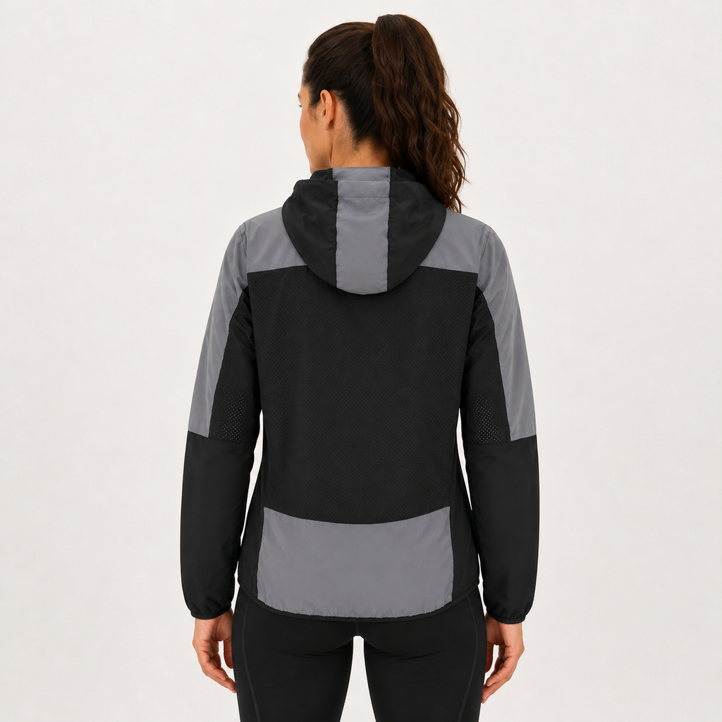 Women's Running Jacket With Hood - Windproof Reflective High Vis & Lightweight - Jet