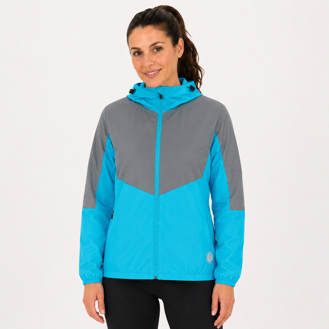 Women's Windproof Reflective Hooded Running Jacket - Light Blue