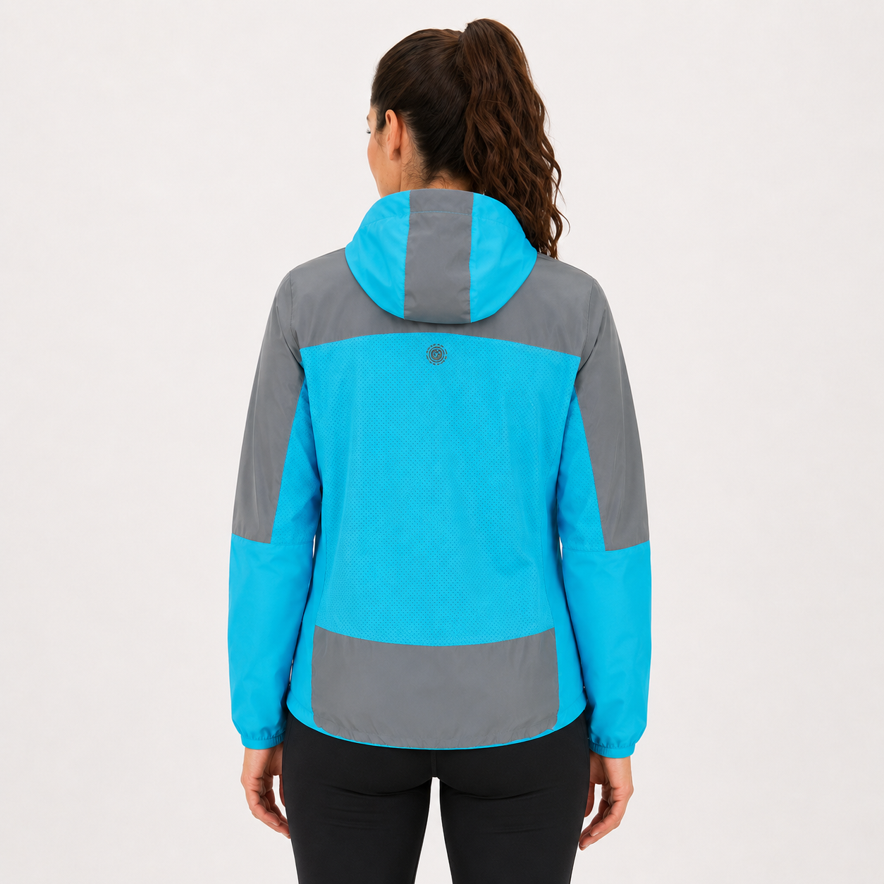 Women's Windproof Reflective Hooded Running Jacket - Light Blue