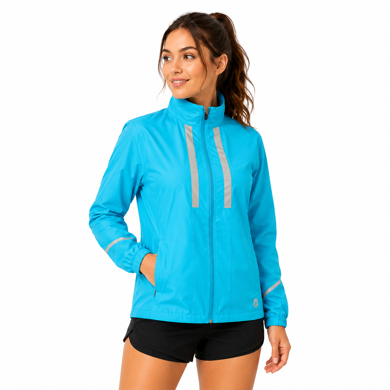 Women's Pace Running Jacket - Lightweight Windproof Reflective Trim & Two Pockets - Atoll Blue