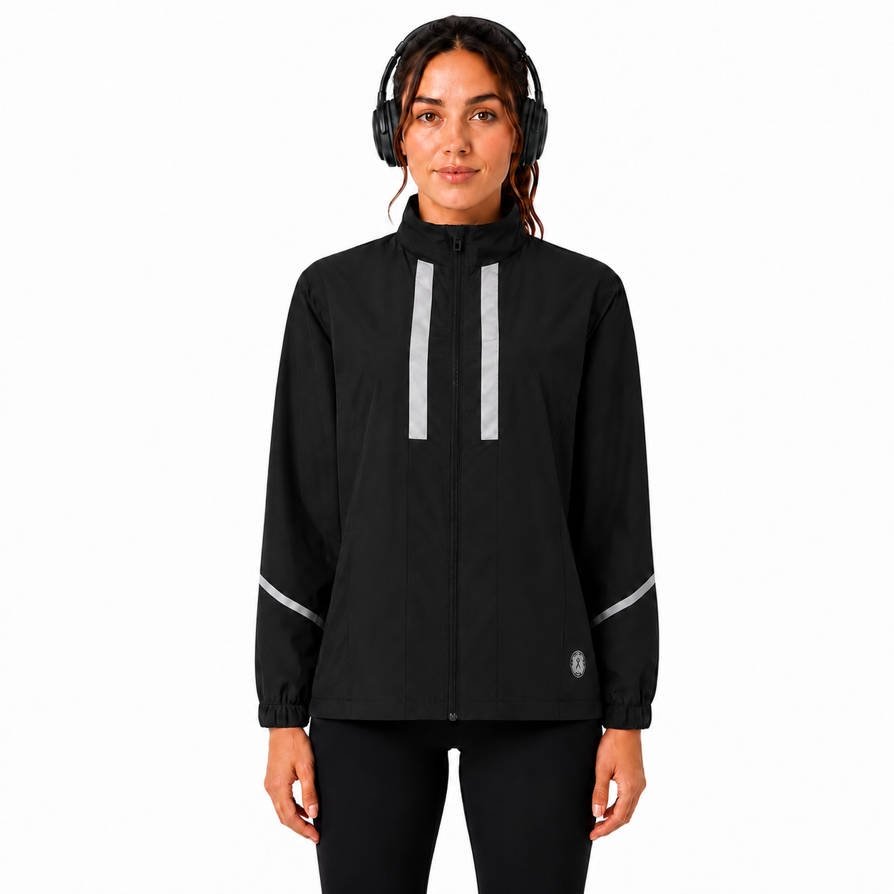 Women's Pace Running Jacket - Lightweight Windproof Reflective Trim & Two Pockets - Jet