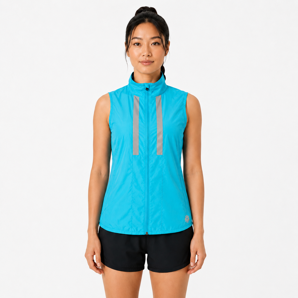 Women's Pace Running Gilet - Lightweight Windproof Reflective Trim & Two Pockets - Atoll Blue