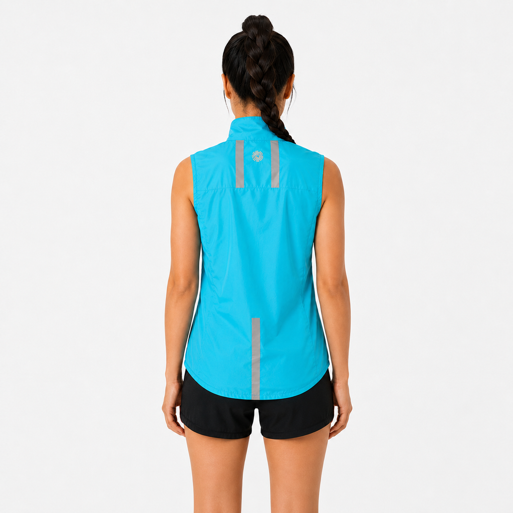 Women's Pace Running Gilet - Lightweight Windproof Reflective Trim & Two Pockets - Atoll Blue