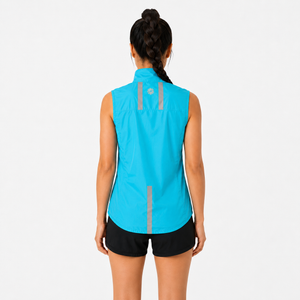 Women's Windproof Reflective Running Gilet - Light Blue