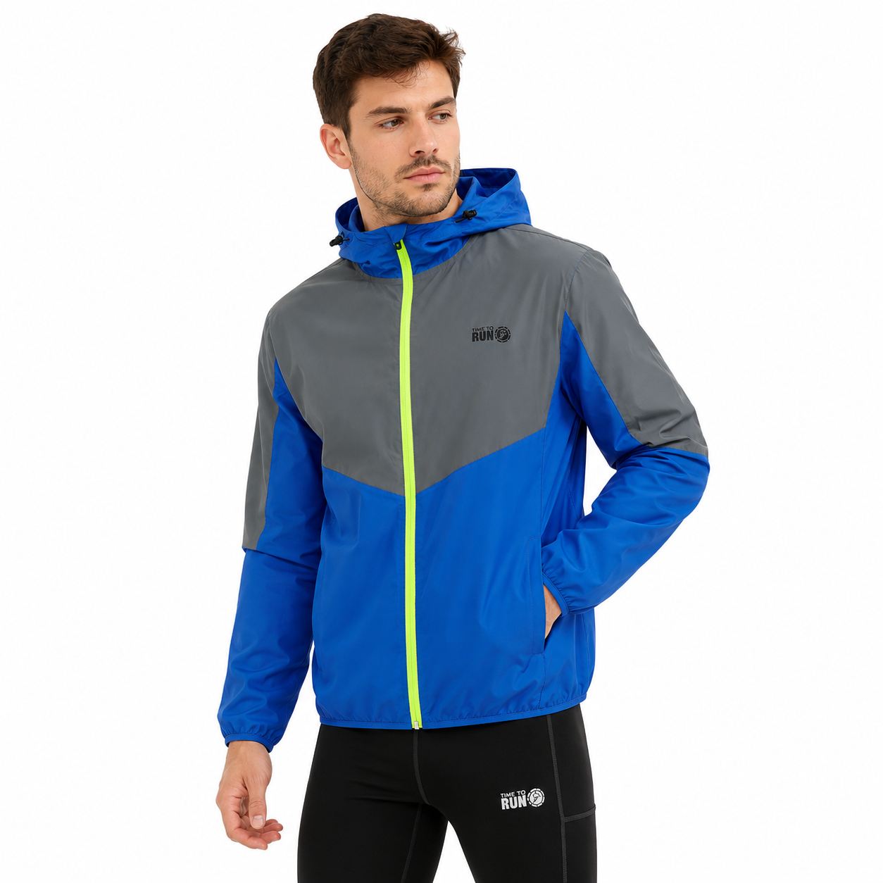 Men's Pace Spirit Reflective Running Jacket - Lightweight Windproof Reflective Trim & Pocket - Barents Blue