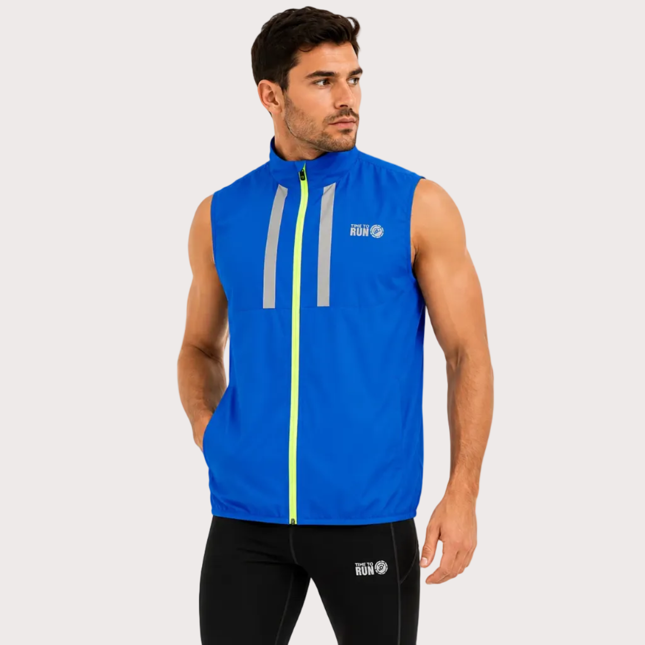 Men's Windproof Reflective Running Gilet - Steel Blue