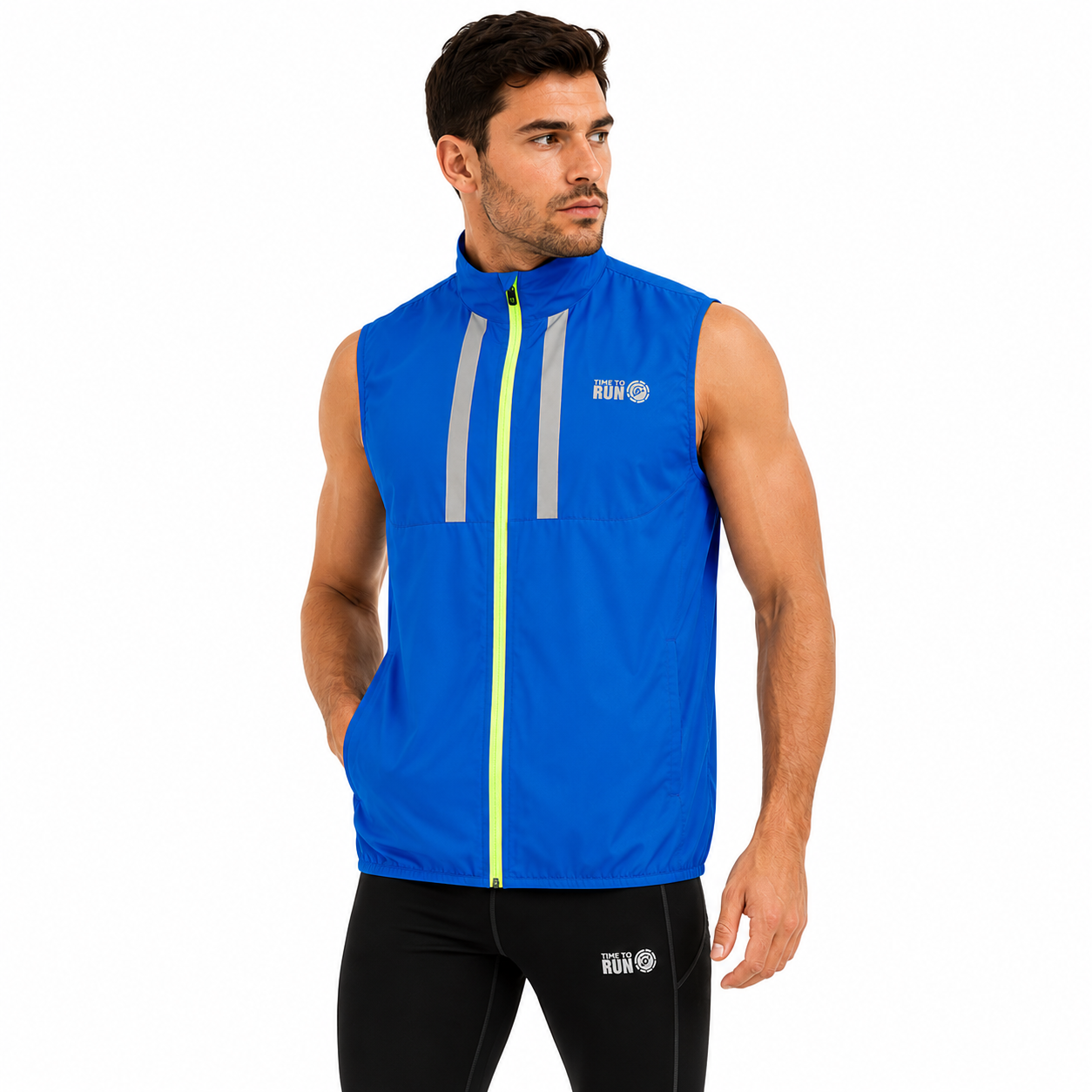 Men's Pace Running Gilet - Lightweight Windproof Reflective Trim & Two Pockets - Barents Blue