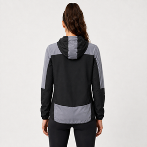 Women's Windproof Reflective Hooded Running Jacket - Black Grey