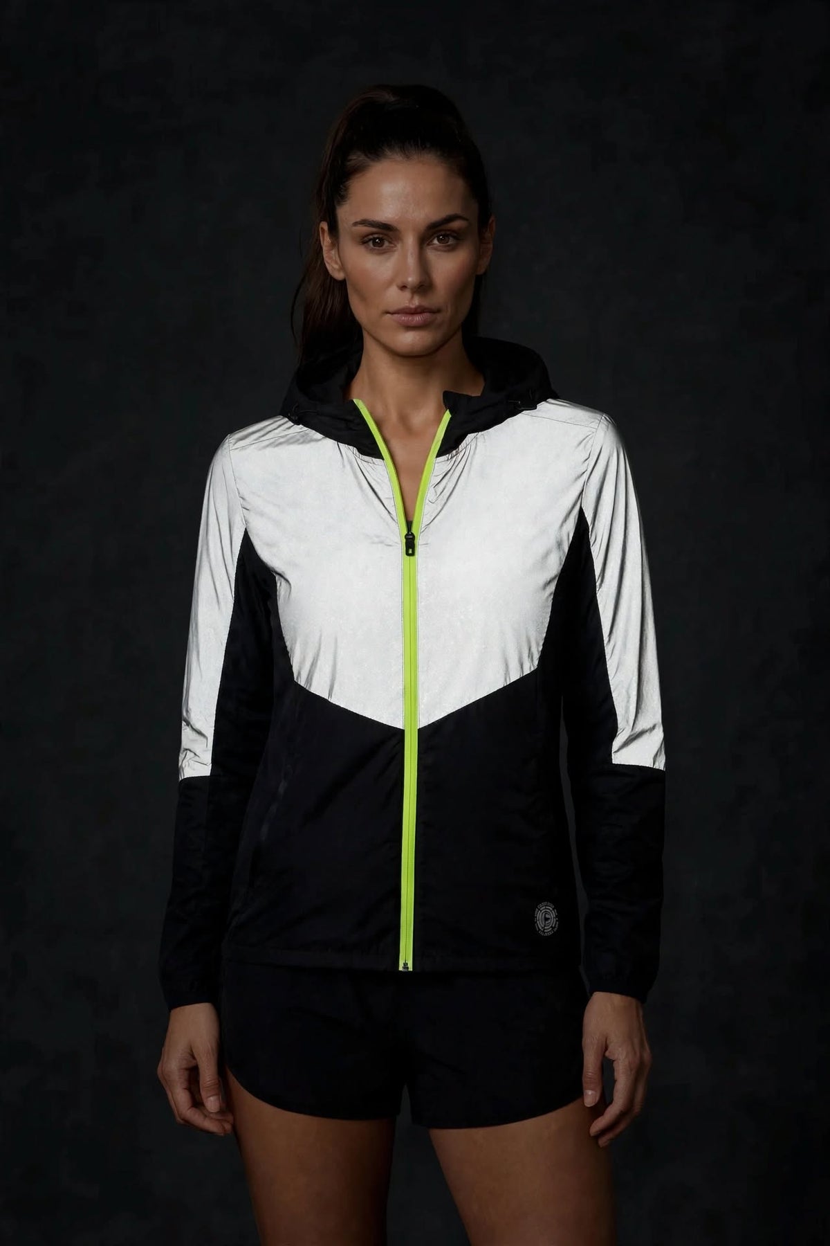 Women's Windproof High-Visibility Jacket - Black/Lime
