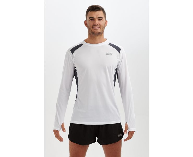 Men's Pace Spirit Long Sleeved Running T Shirt-White-Charcoal