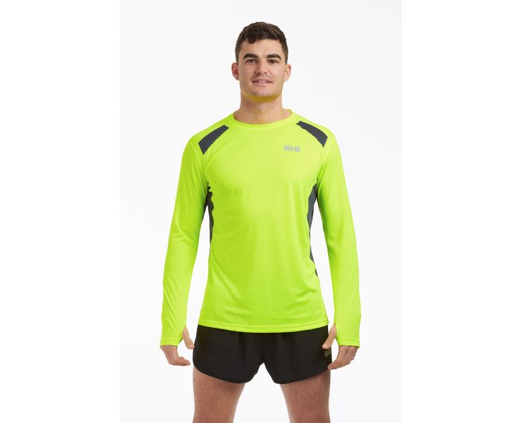 Men s Pace Spirit Long Sleeved Running T Shirt Lime Charcoal